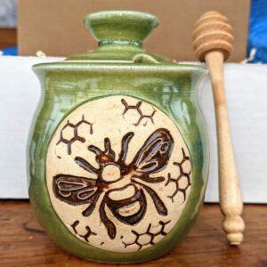 Hand Crafted Pottery Honeypot: Green